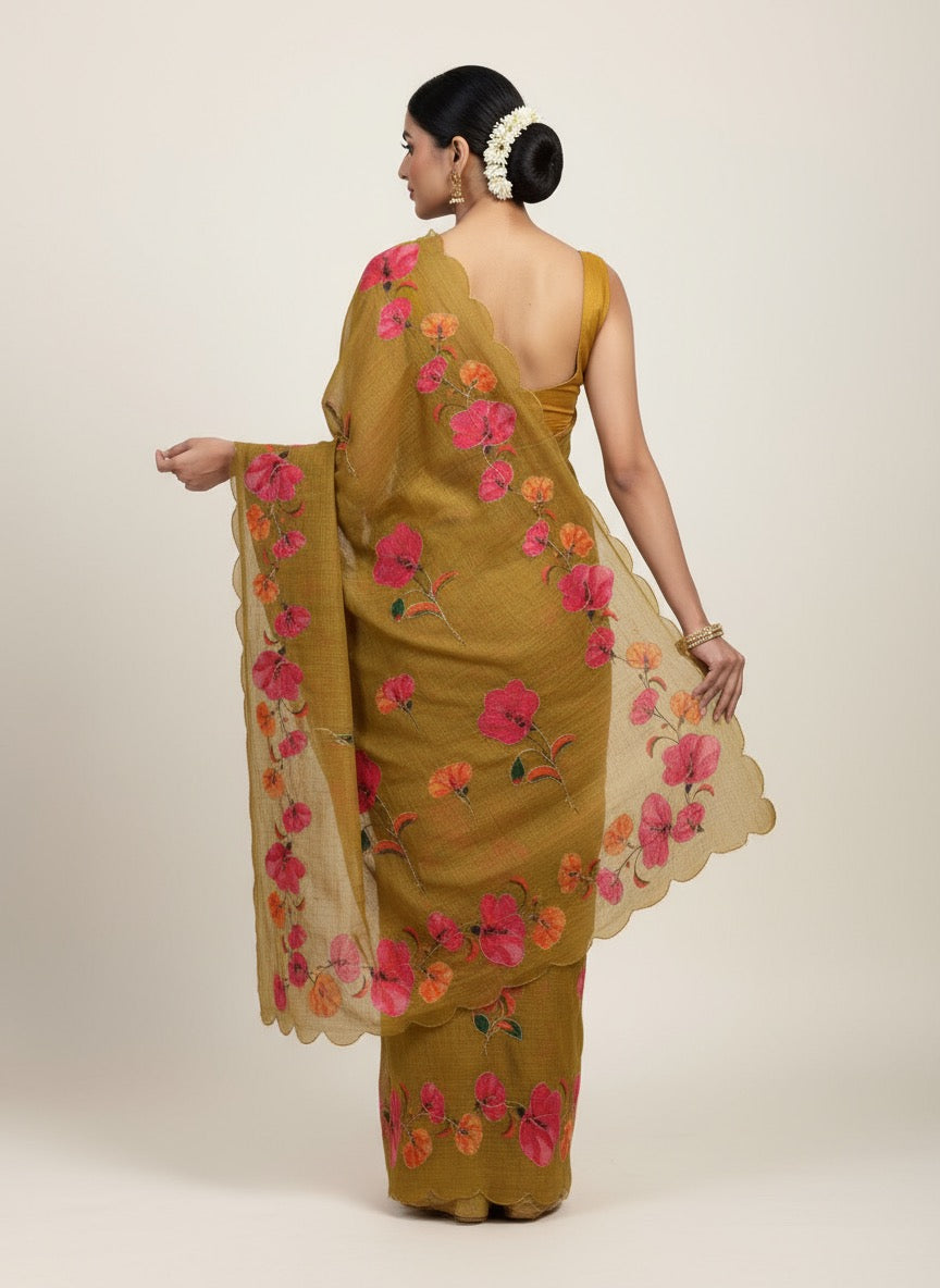 Serene Weave Linen Cotton Saree - Mustard