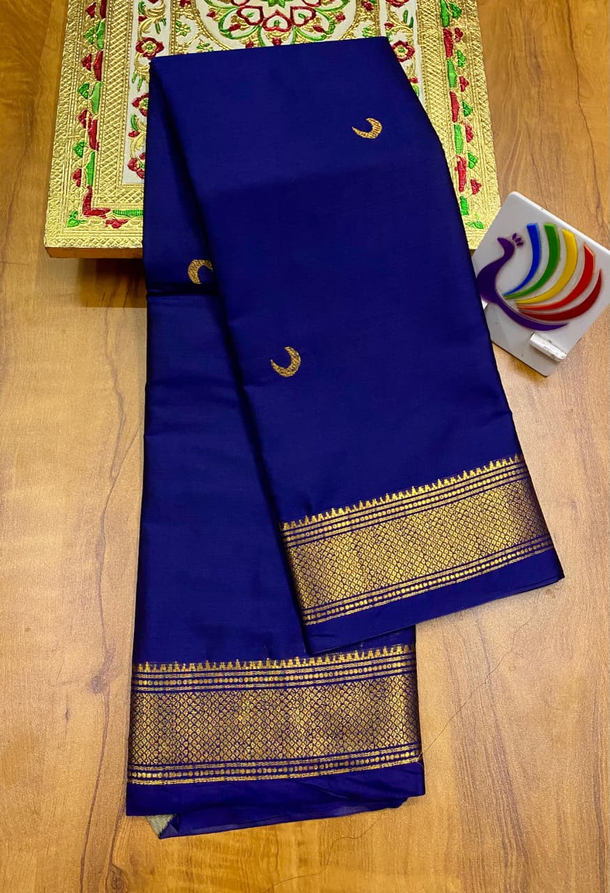 Soft Silk Chandrakor Paithani - Blue-Golden