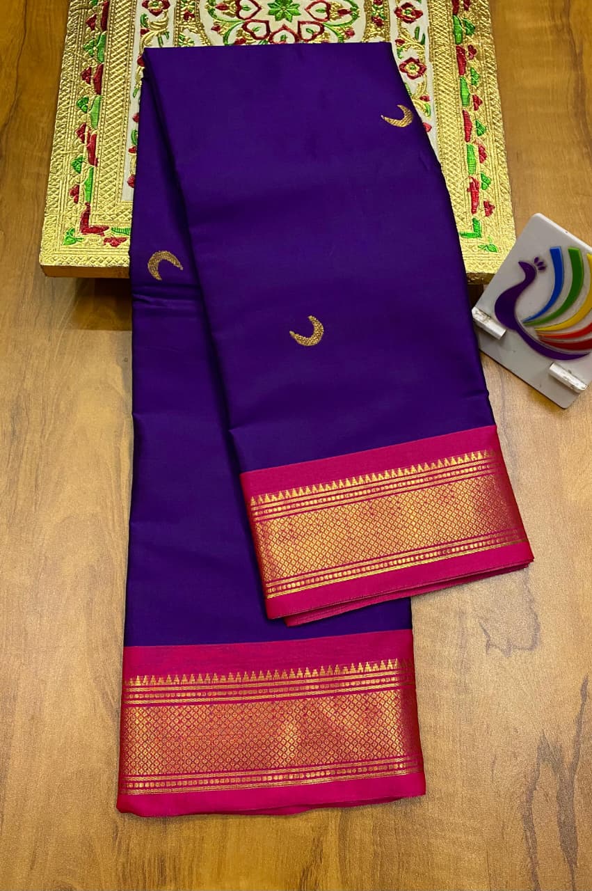 Soft Silk Chandrakor Paithani - Blue- Pink