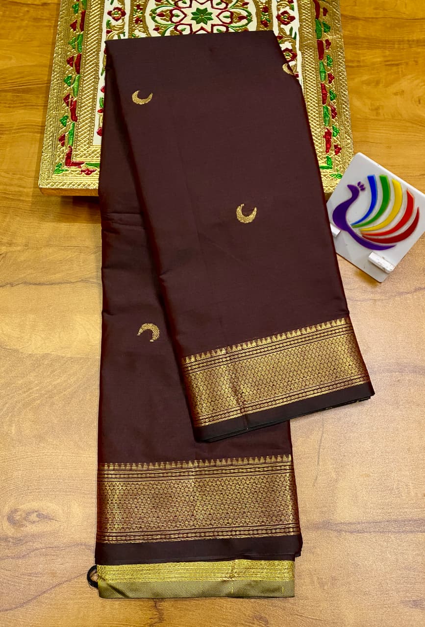 Soft Silk Chandrakor Paithani - Coffee Brown - Golden