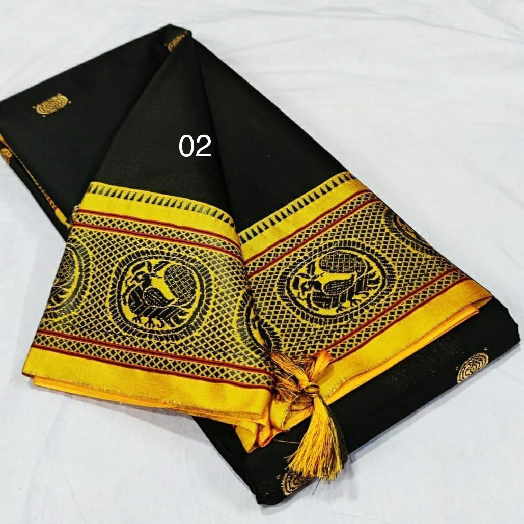 Soft Silk - Black Yellow Saree