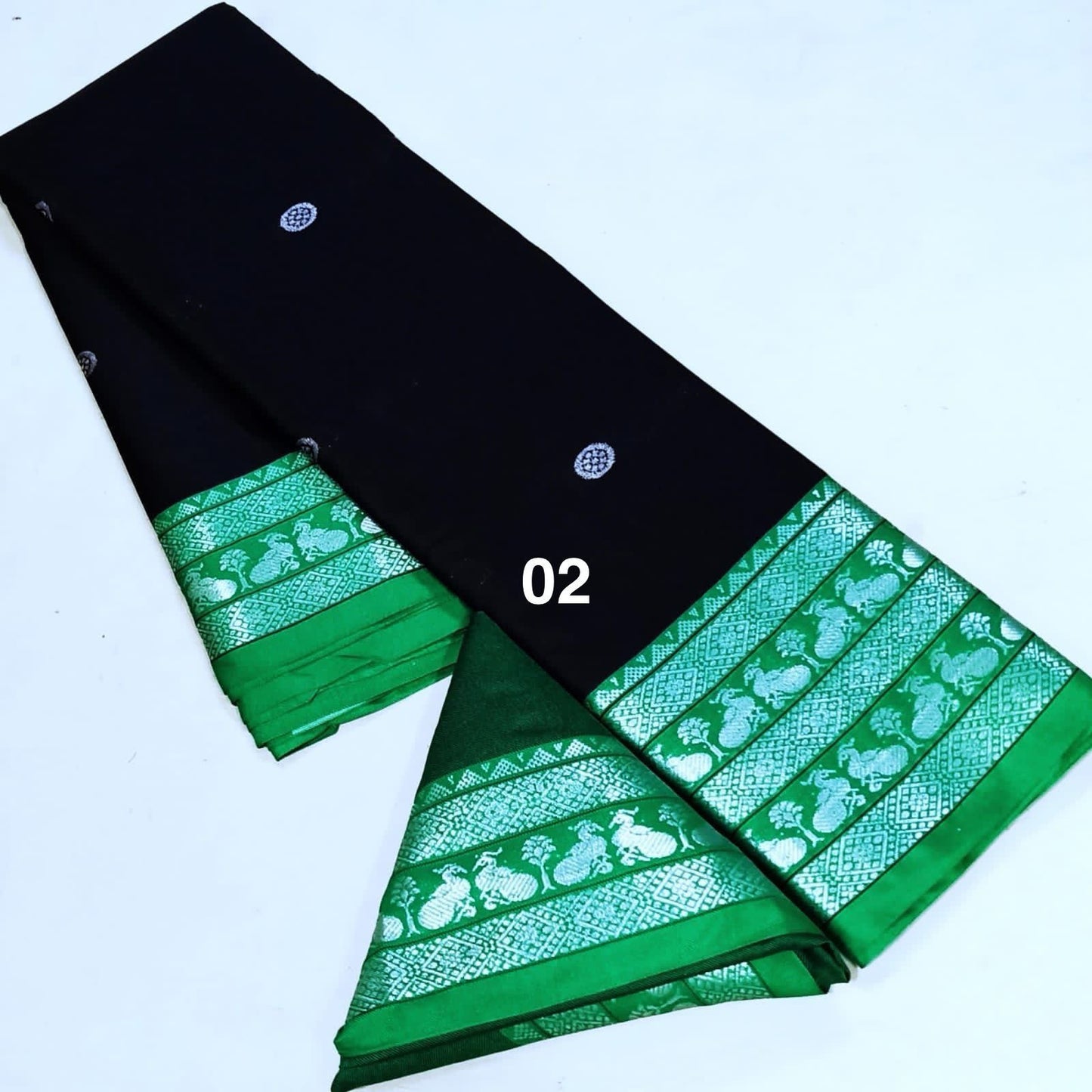 Soft Silk - Black Green Saree