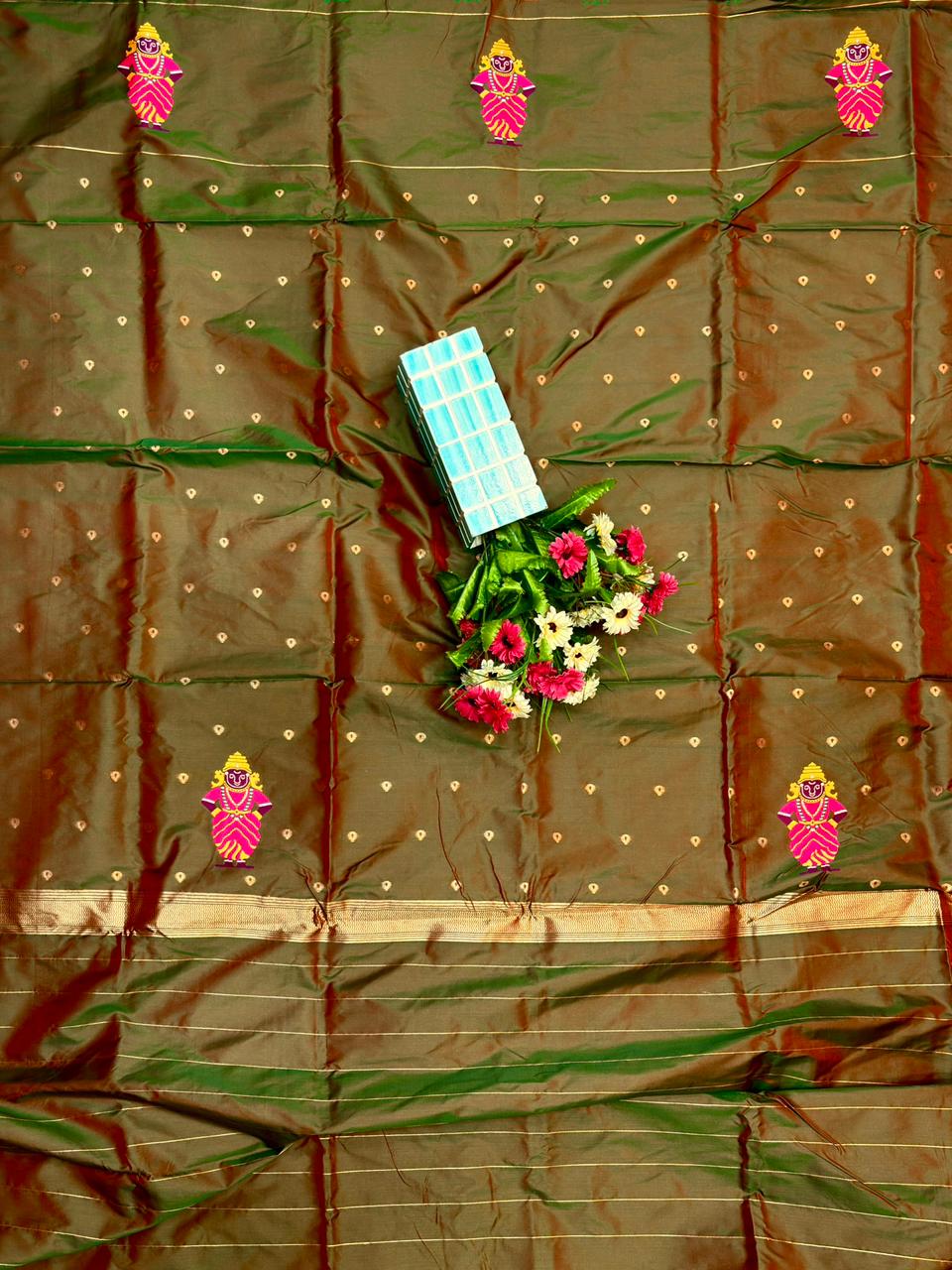 Emerald Green Vithu Mauli Soft Silk Paithani Saree