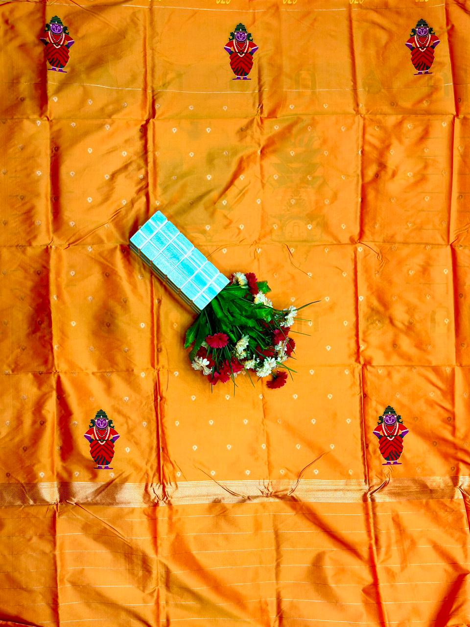 Golden Orange Vithu–Rukmai Soft Silk Paithani Saree