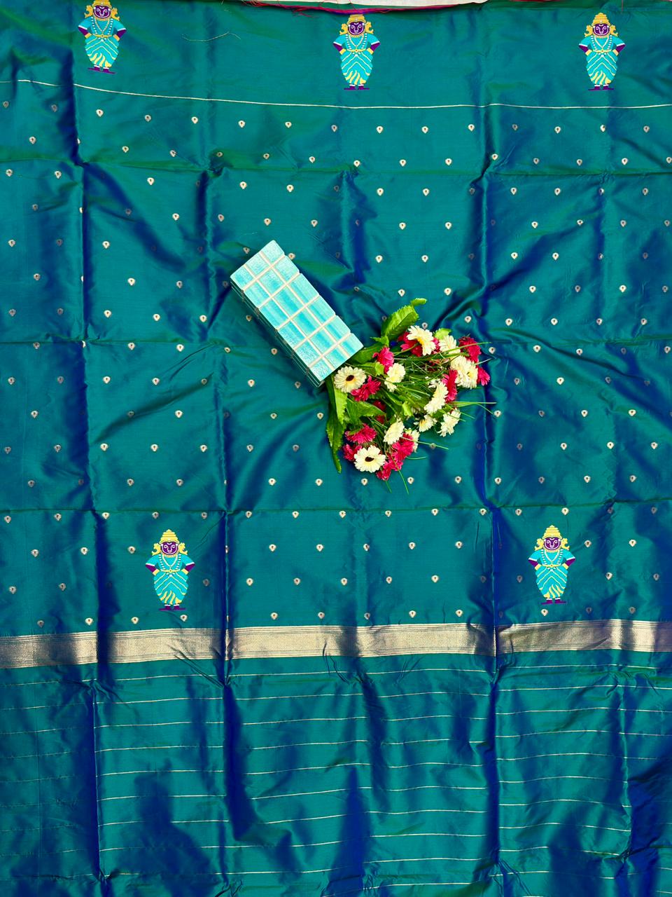 Teal Green Vithu Mauli Soft Silk Paithani Saree