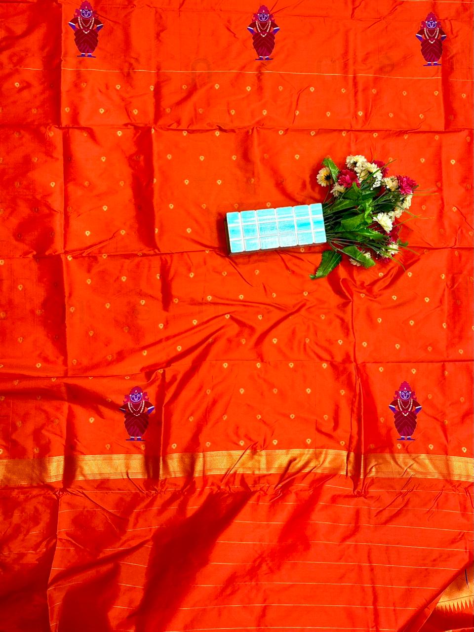 Sunset Orange Vithu Mauli Soft Silk Paithani Saree