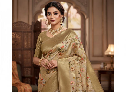 Pattu Silk Floral Printed Saree - Gold