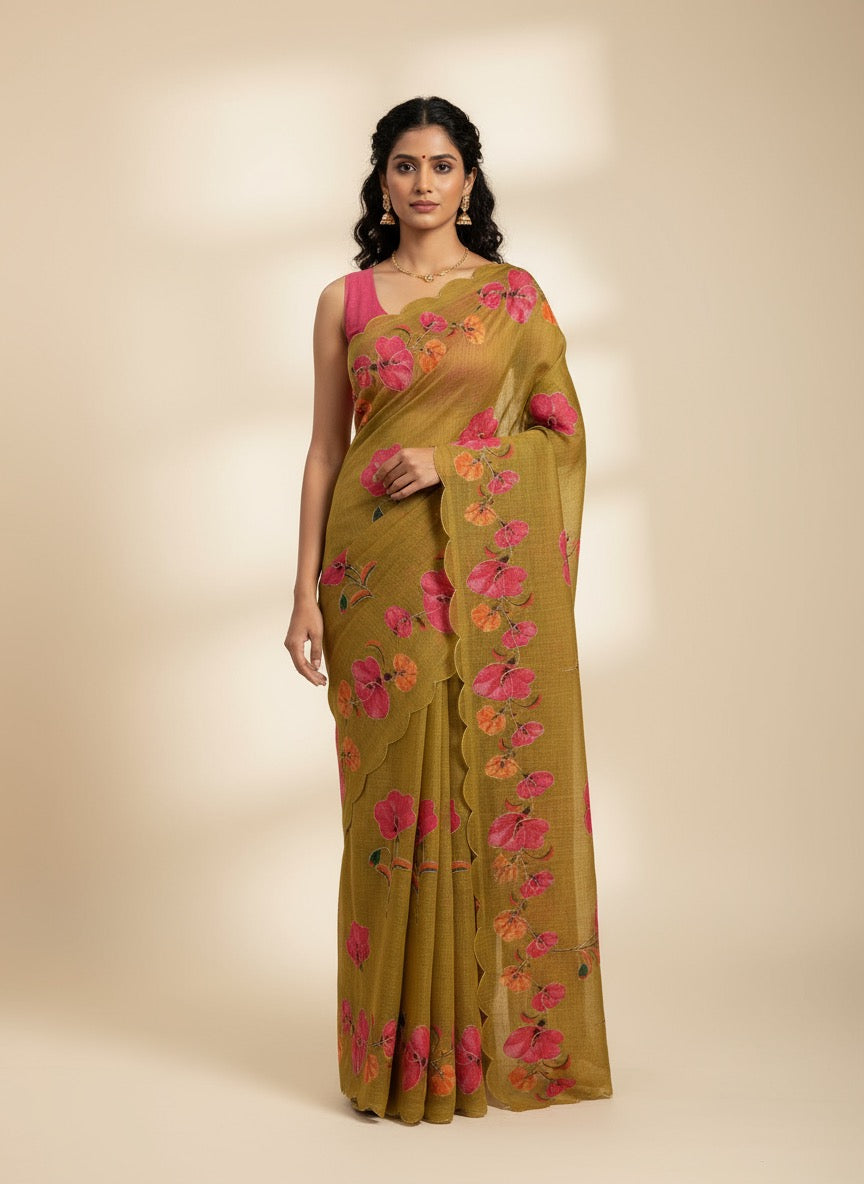 Serene Weave Linen Cotton Saree - Mustard