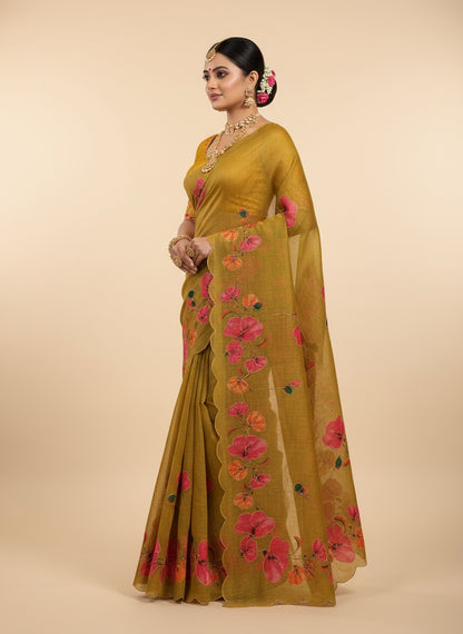 Serene Weave Linen Cotton Saree - Mustard