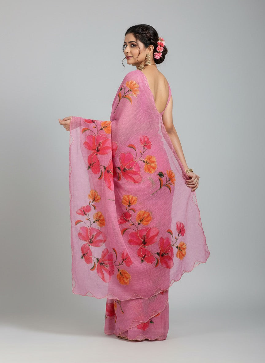 Serene Weave Linen Cotton Saree - Pink