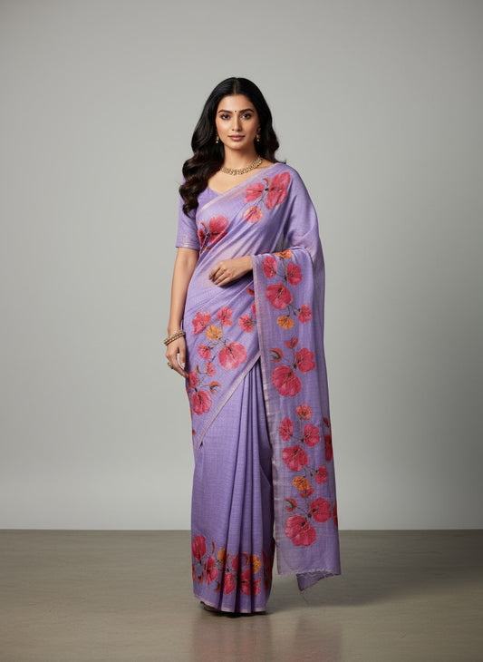 Serene Weave Linen Cotton Saree - Pastel Purple