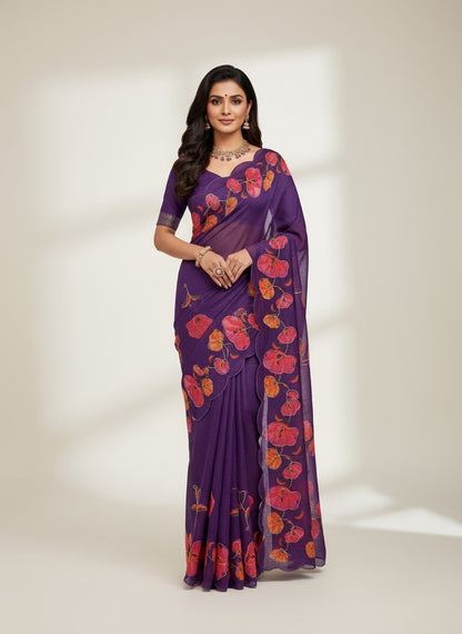 Serene Weave Linen Cotton Saree - Royal Purple