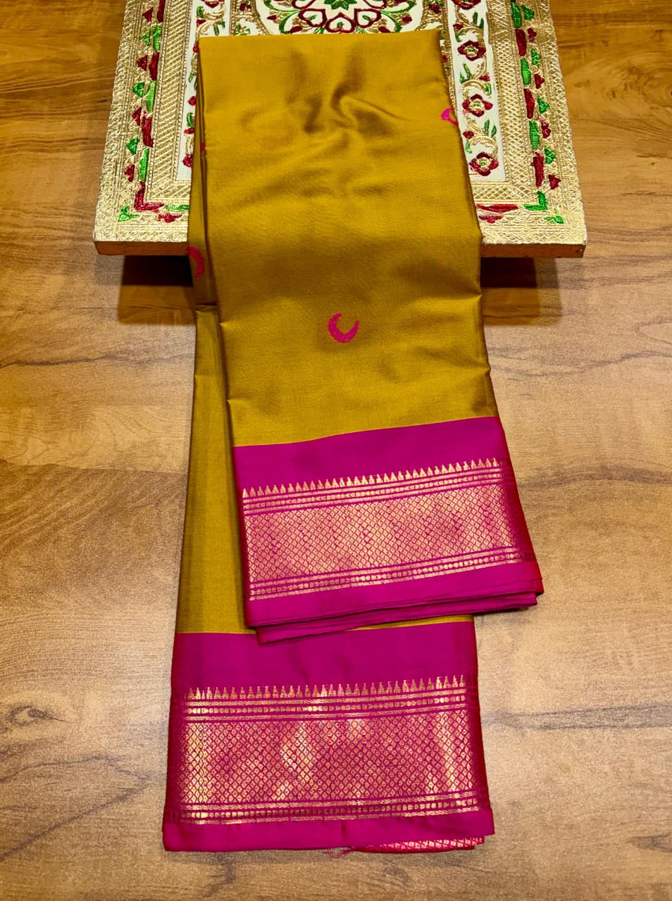 Soft Silk Chandrakor Paithani - Mustard - Pink