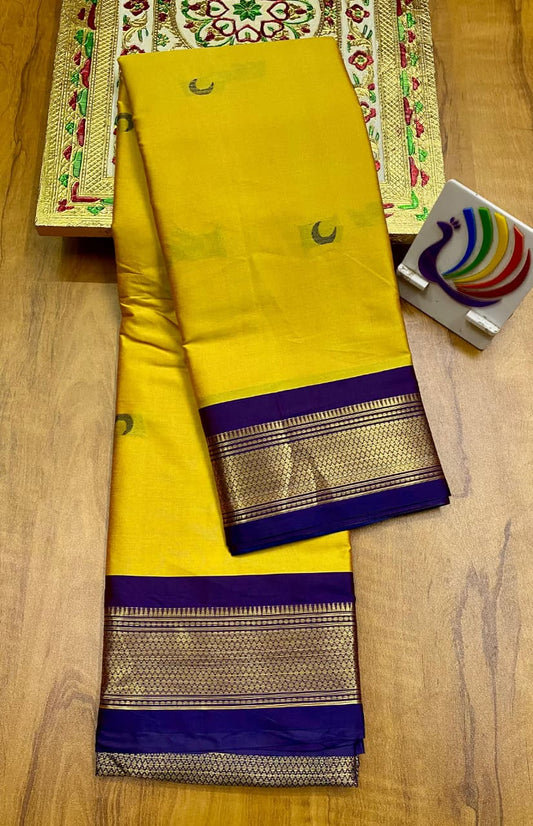 Soft Silk Chandrakor Paithani - Yellow - Blue