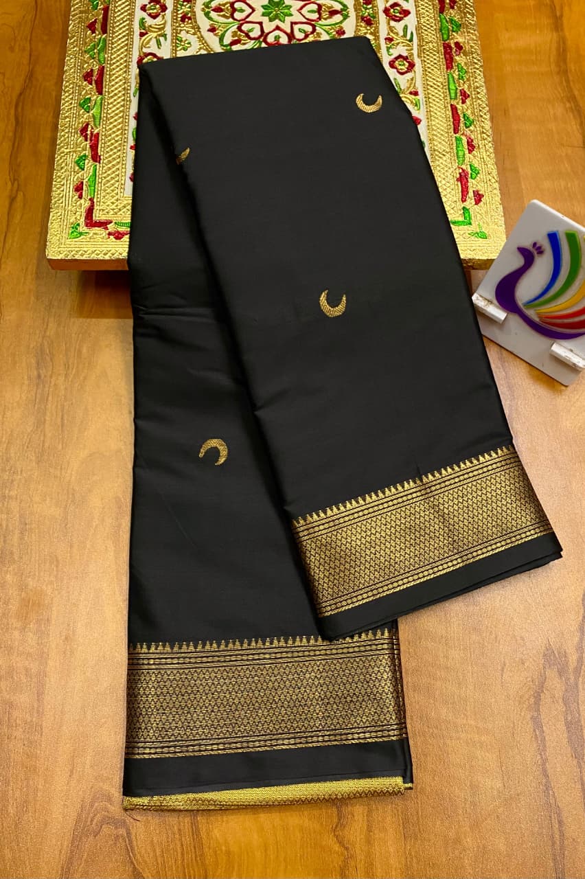 Soft Silk Chandrakor Paithani - Black - Golden