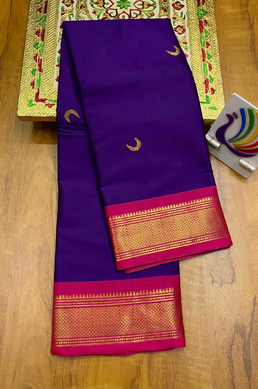 Soft Silk Chandrakor Paithani - Blue- Pink