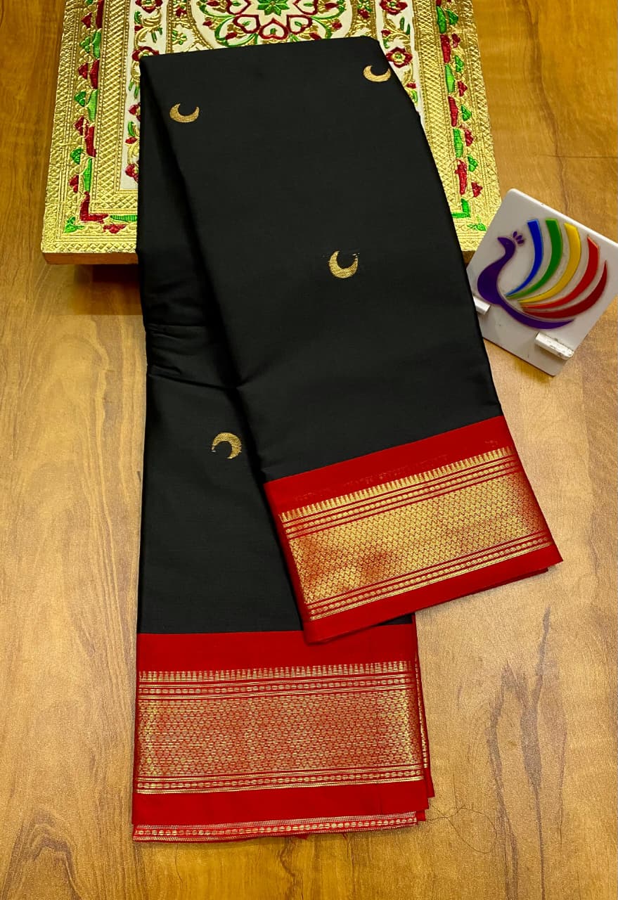 Soft Silk Chandrakor Paithani - Black - Red