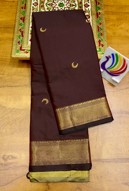 Soft Silk Chandrakor Paithani - Coffee Brown - Golden