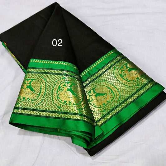Soft Silk - Black Green Saree