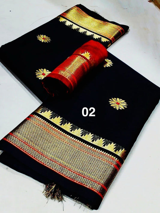 Soft Silk - Black Golden Saree