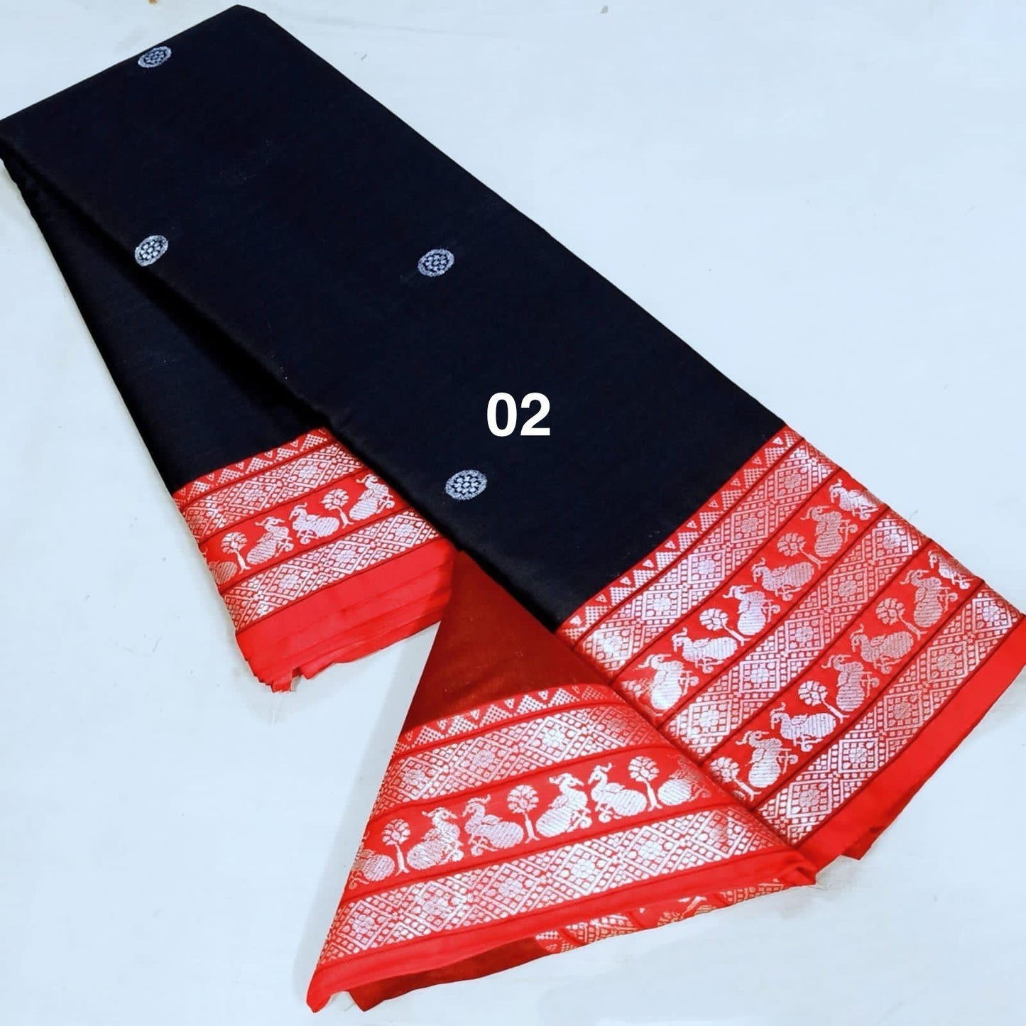 Soft Silk - Black Orange Saree