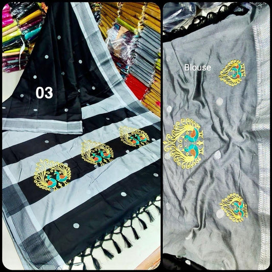 Soft Silk - Black Grey Saree