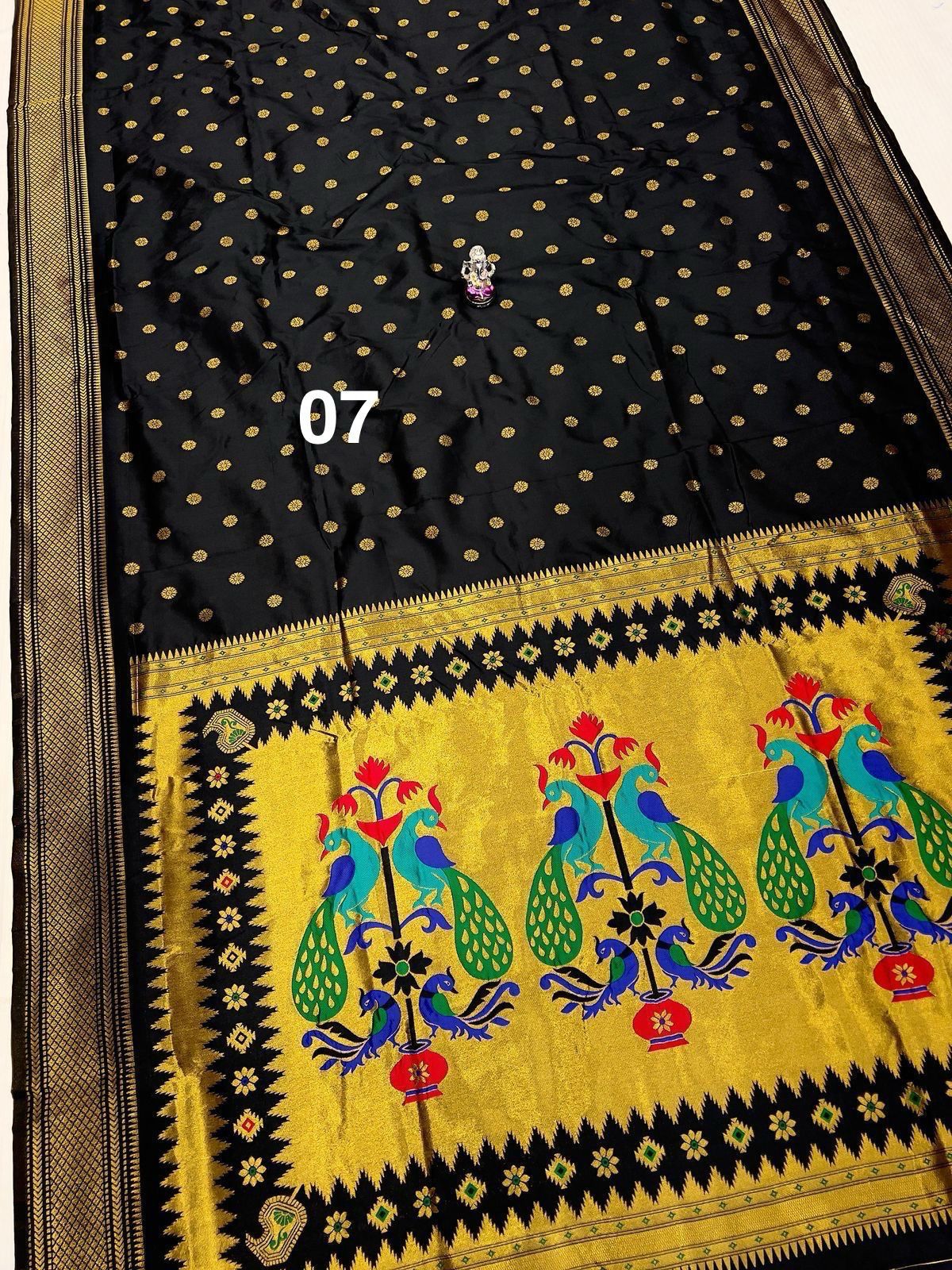 Soft Silk - Black Golden Peacock Saree