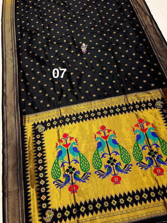Soft Silk - Black Golden Peacock Saree