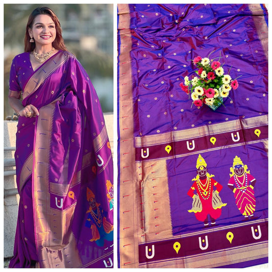 Royal Violet Vithu–Rakhumai Soft Silk Paithani Saree
