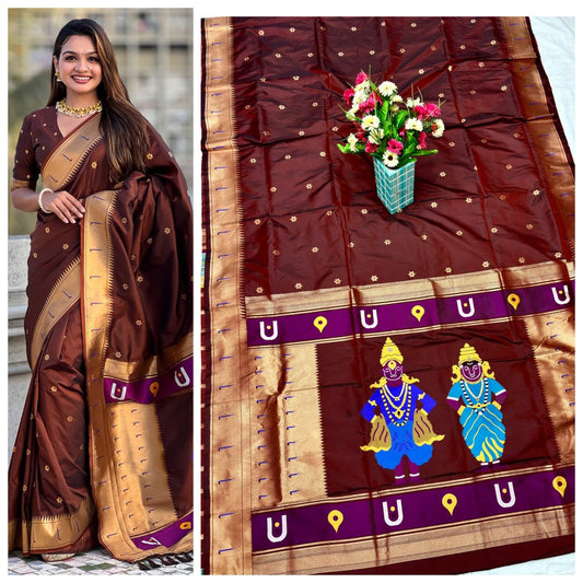 Maroon Vithoba Rukmini Soft Silk Paithani Saree