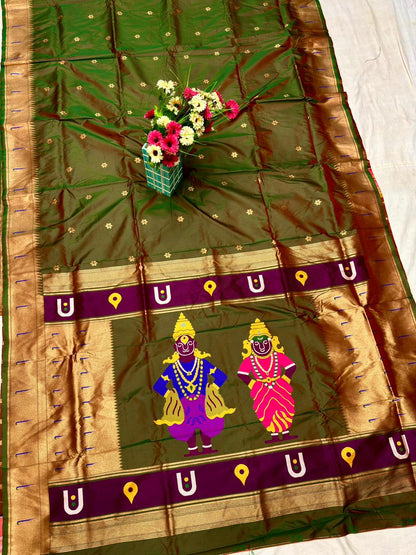 Emerald Green Vithu Mauli Soft Silk Paithani Saree