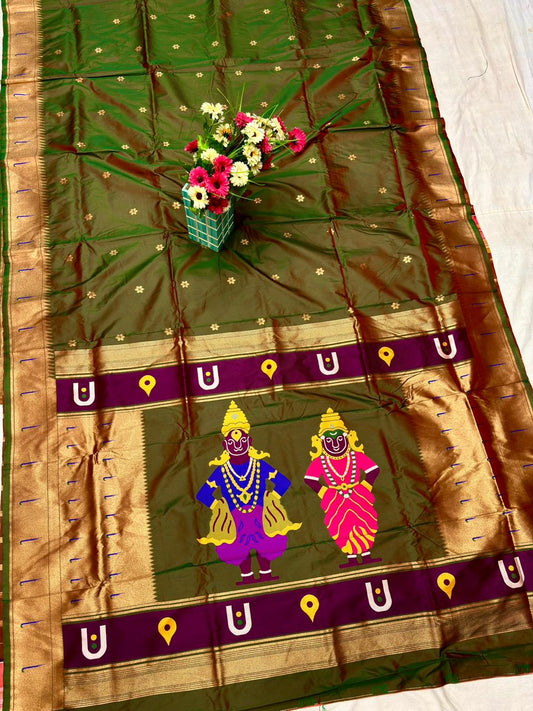 Emerald Green Vithu Mauli Soft Silk Paithani Saree