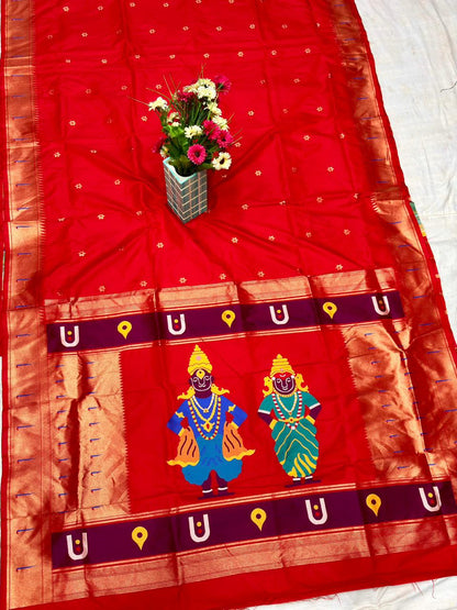 Classic Red Divine Vithu Mauli Soft Silk Paithani