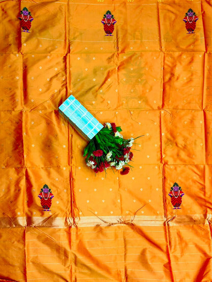Golden Orange Vithu–Rukmai Soft Silk Paithani Saree
