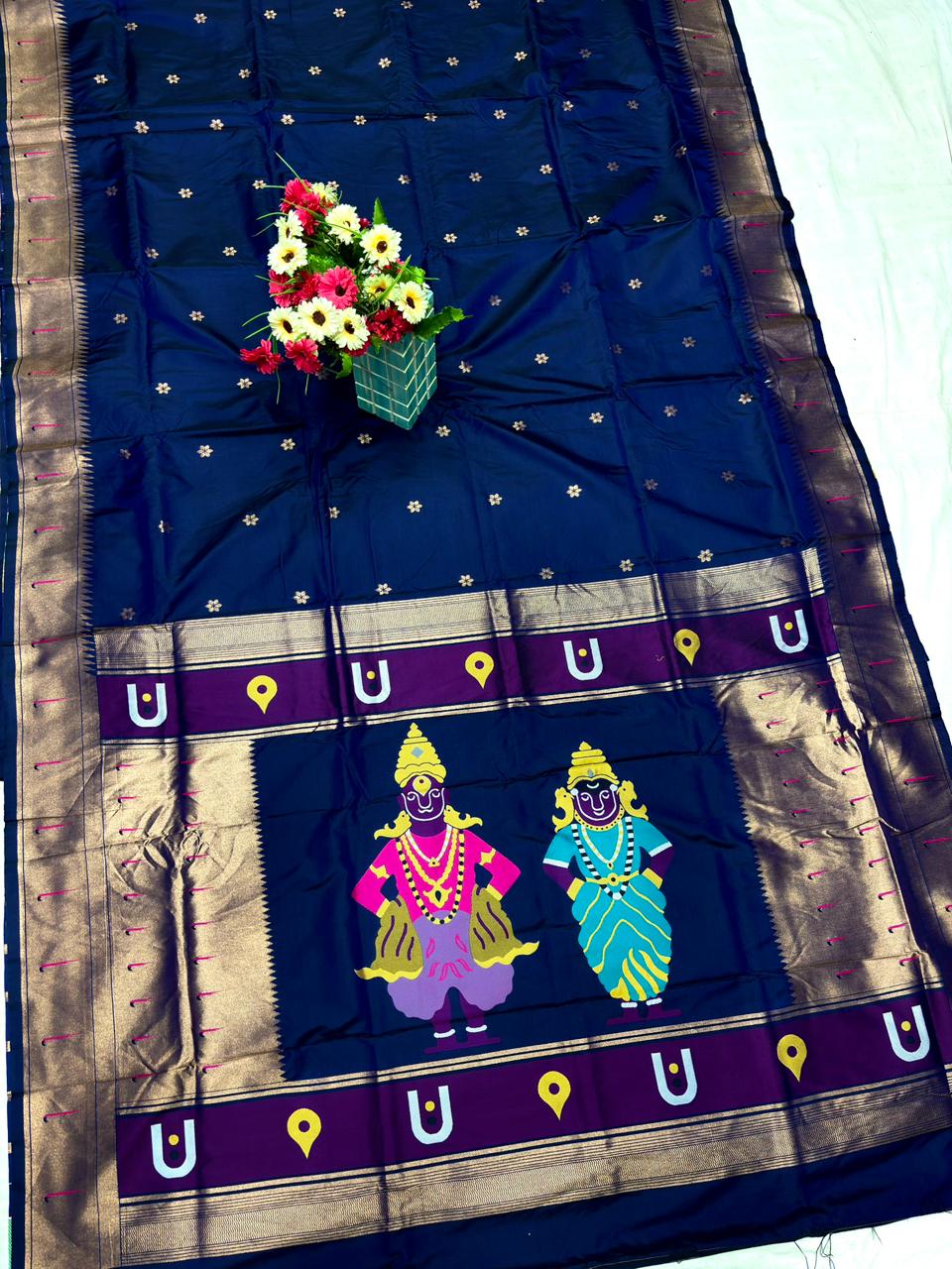 Navy Blue Vithu Mauli Soft Silk Paithani Saree
