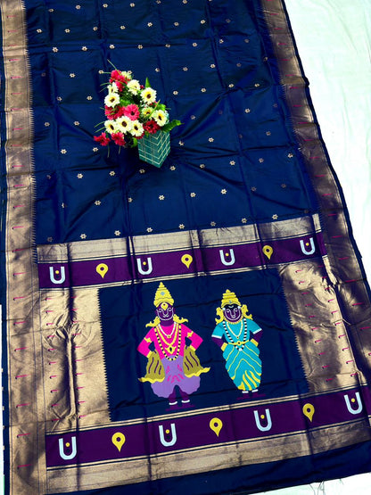 Navy Blue Vithu Mauli Soft Silk Paithani Saree
