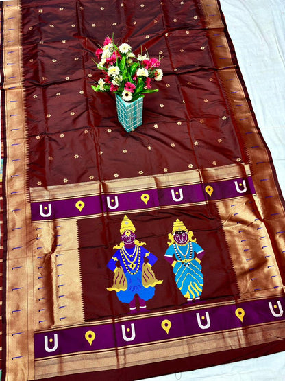 Maroon Vithoba Rukmini Soft Silk Paithani Saree
