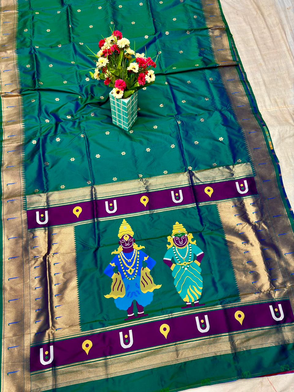 Teal Green Vithu Mauli Soft Silk Paithani Saree