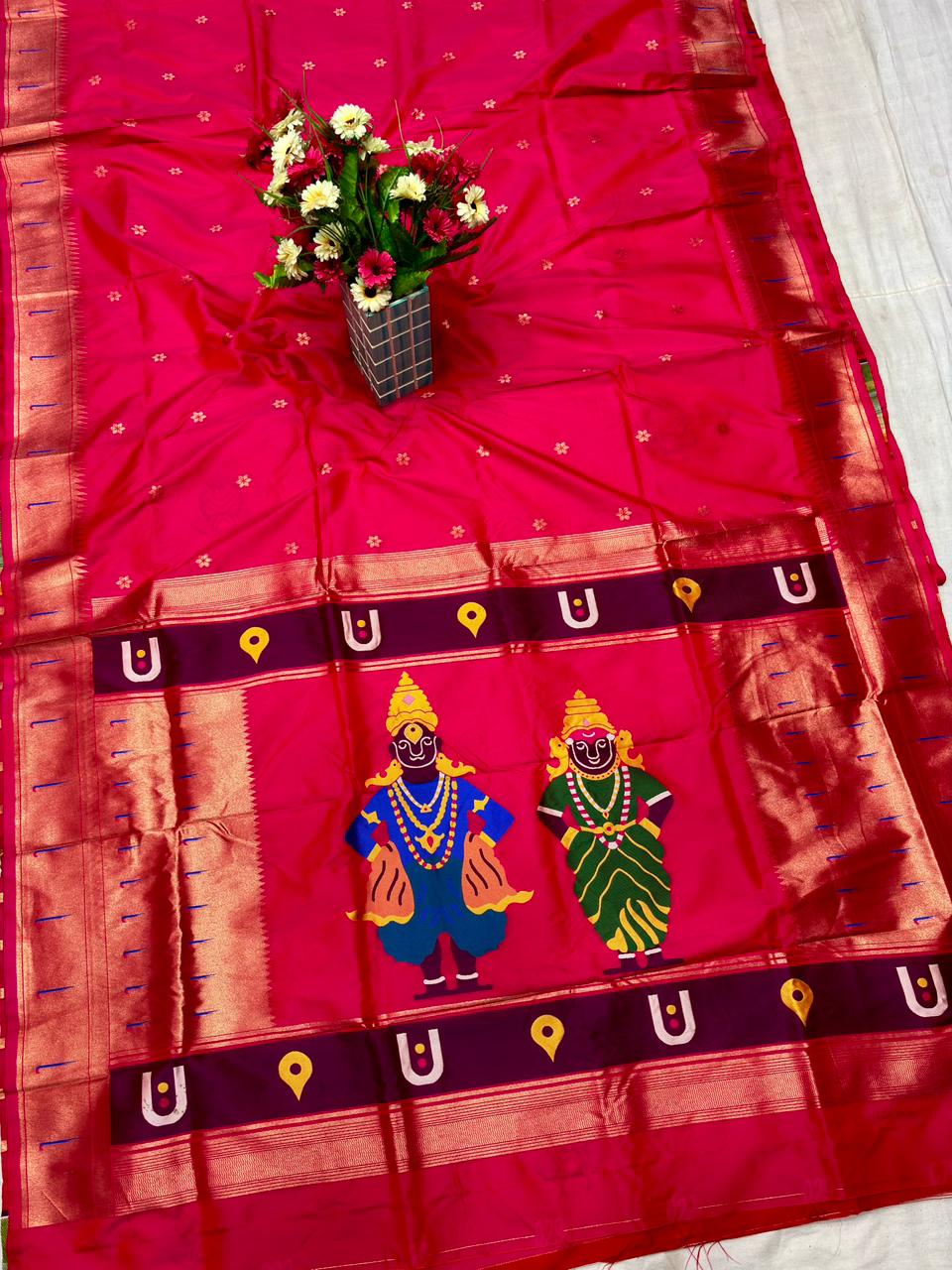 Rani Pink Vithu–Rakhumai Soft Silk Paithani Saree