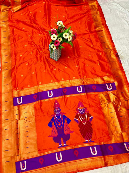 Sunset Orange Vithu Mauli Soft Silk Paithani Saree