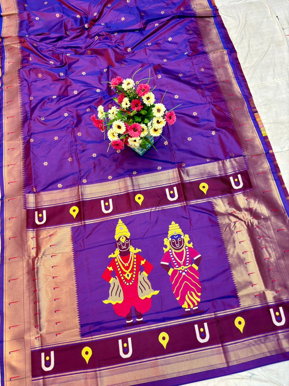 Royal Violet Vithu–Rakhumai Soft Silk Paithani Saree