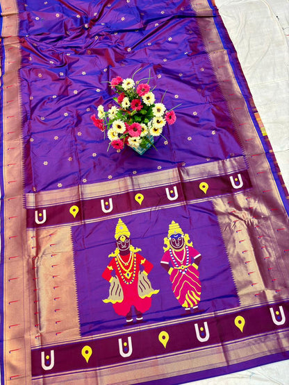 Royal Violet Vithu–Rakhumai Soft Silk Paithani Saree