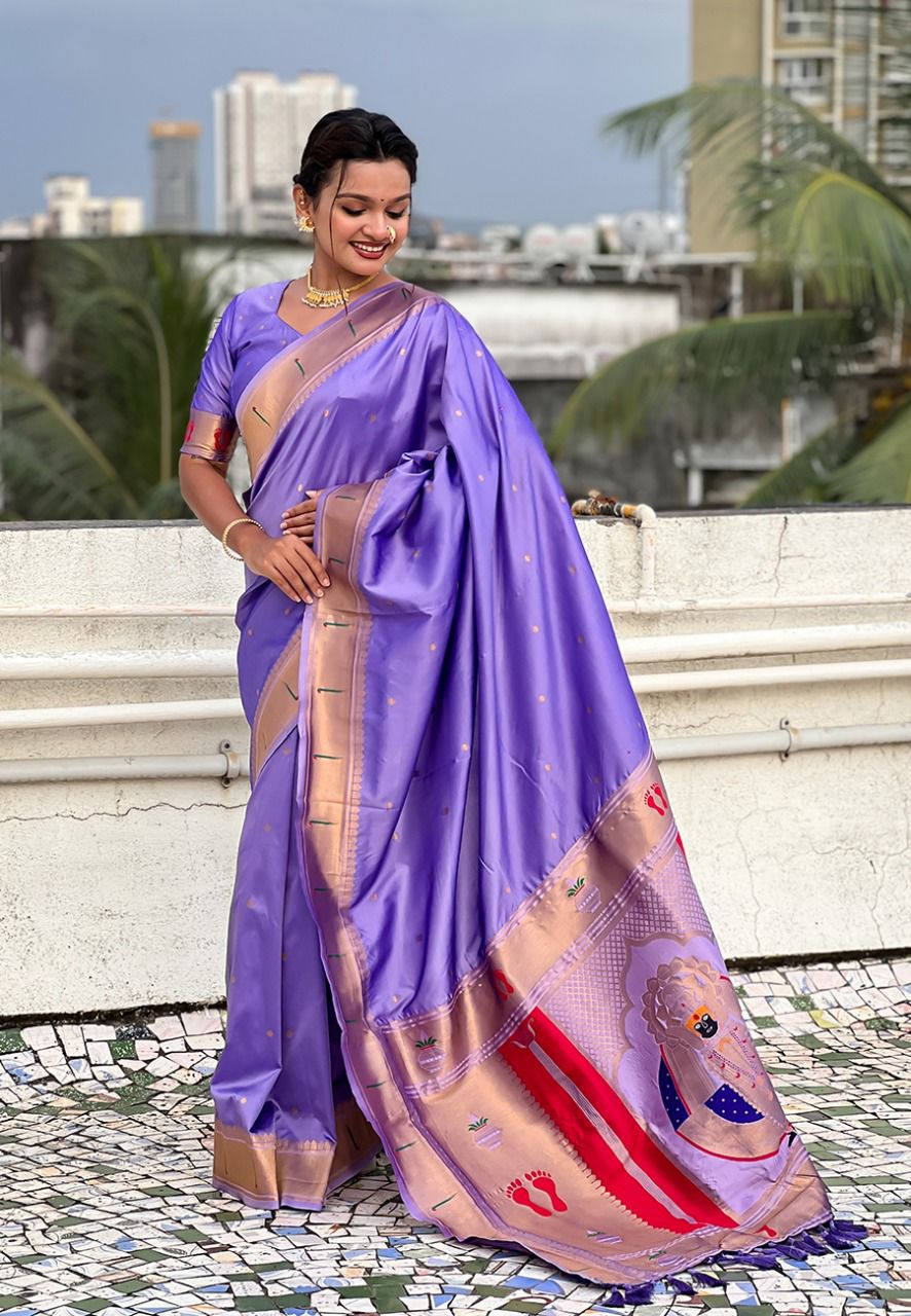 Royal Lavender Balaji Paithani Soft Silk Saree