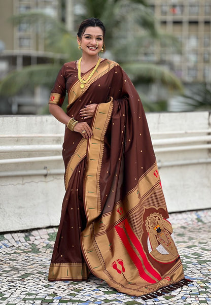 Divine Coffee Brown Balaji Soft Silk Paithani Saree