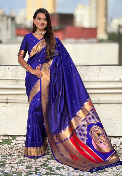 Royal Sapphire Blue Balaji Soft Silk Paithani Saree