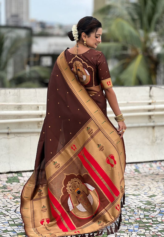 Divine Coffee Brown Balaji Soft Silk Paithani Saree