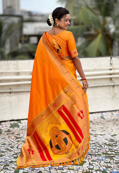 Aaradhya Golden-Orange Balaji Soft Silk Paithani Saree