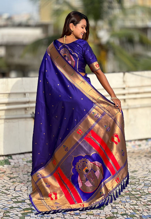 Royal Sapphire Blue Balaji Soft Silk Paithani Saree