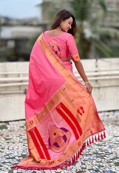 Nilambari Pink Balaji Paithani Soft Silk Saree
