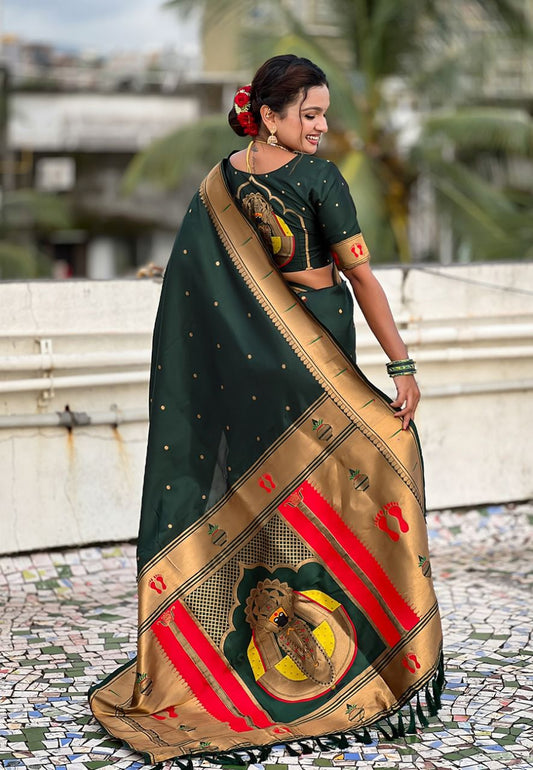 Royal Green Balaji Zari Paithani Soft Silk